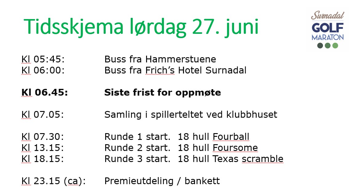 Tidsskjema for fredag og lørdag